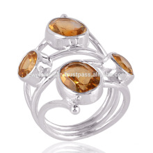 Citrine Gemstone 2 Shapes 925 Sterling Silver Bezel Setting Ring Jewelry
